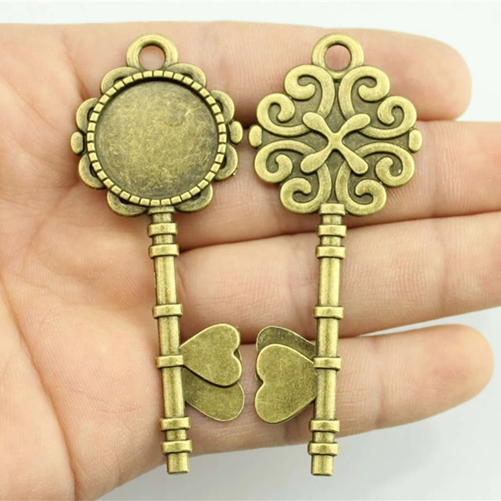 WYSIWYG 3 шт. 20мм внутренний размер 73x29мм внешний винтажный античный серебряный цвет большой ключ камео кабошонная основа для настройки.