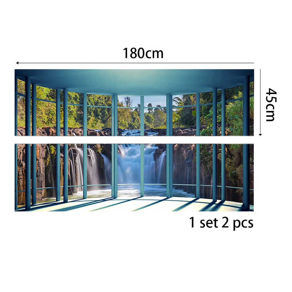 Имитация 3D подоконника пейзаж водопад прикроватная наклейка самоклеящиеся ПВХ