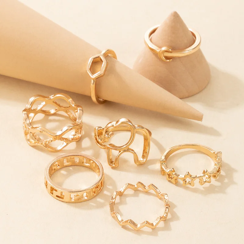 

4/6/7 Piece set Ring set Open Flower Chain Tassel ring Multi-piece Set Bohemian Compound Rings Fashion Accessories