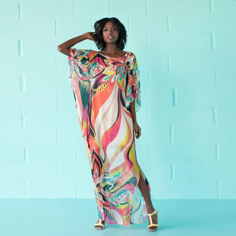 Kaftan Europe And America Slit Chiffon Not Positioning Printed Dress Bikini Bathing Suit Beach Cover-up LH16 |