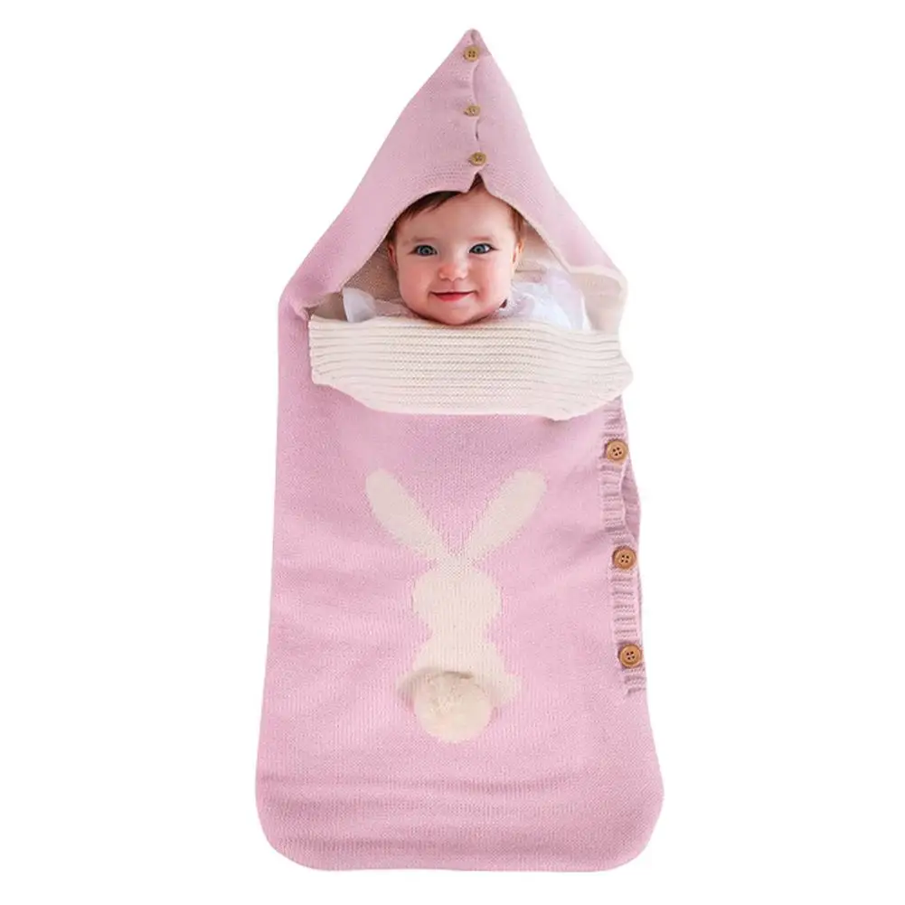 

Baby Footmuff Baby Sleeping Bag Solid Color Baby Knitted Sleeping Bag With Button Winter Baby Seat Stroller Footmuff Sleeping