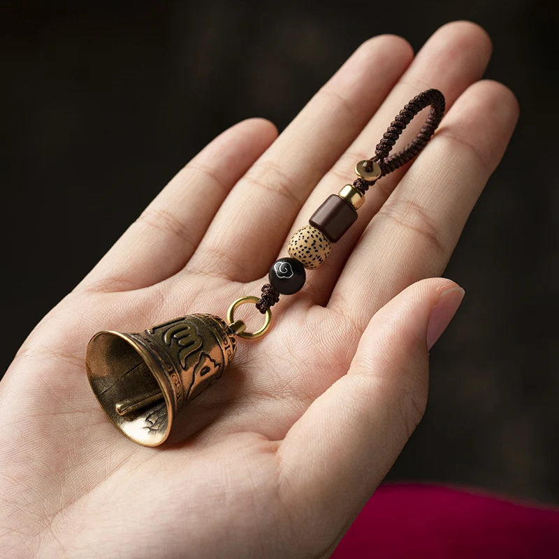 Латунный буддийский ремешок для ключей с колокольчиком Античная Медная подвеска