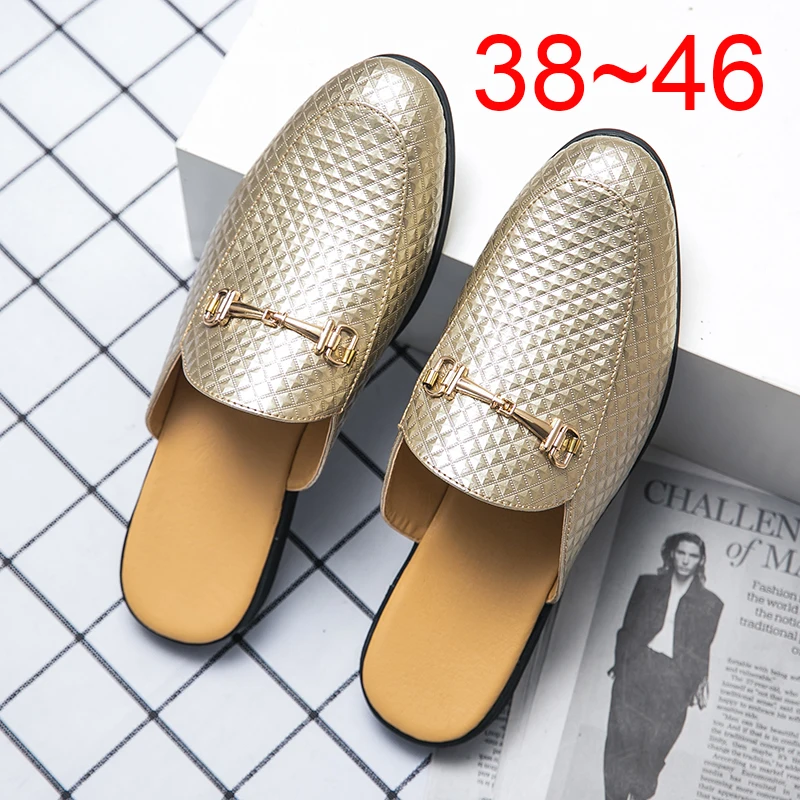 Genuine Leather Black Half Shoes For Men Shoes Mules Casual 