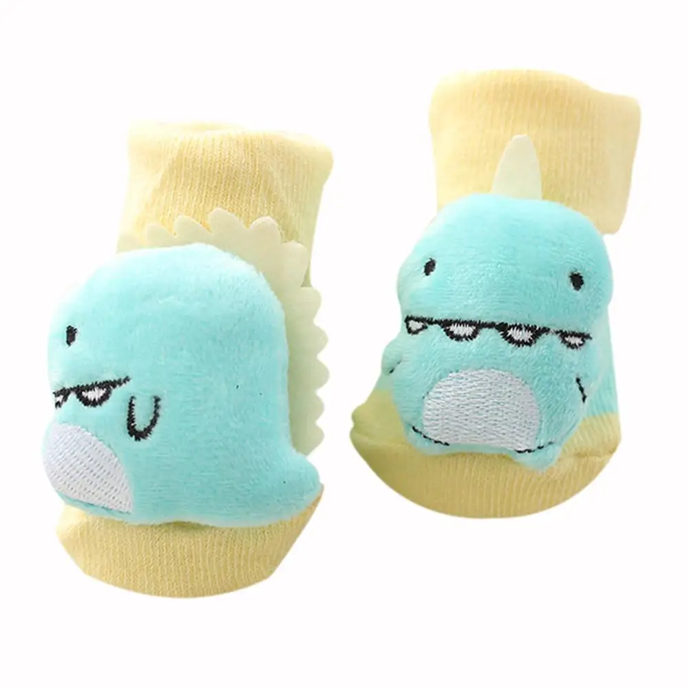 

1pair 0-6M Cute Socks Little Elephant Little Dinosaur Small Bell Baby Cotton Cartoon Animal Newborns Anti Slip Floor Socks