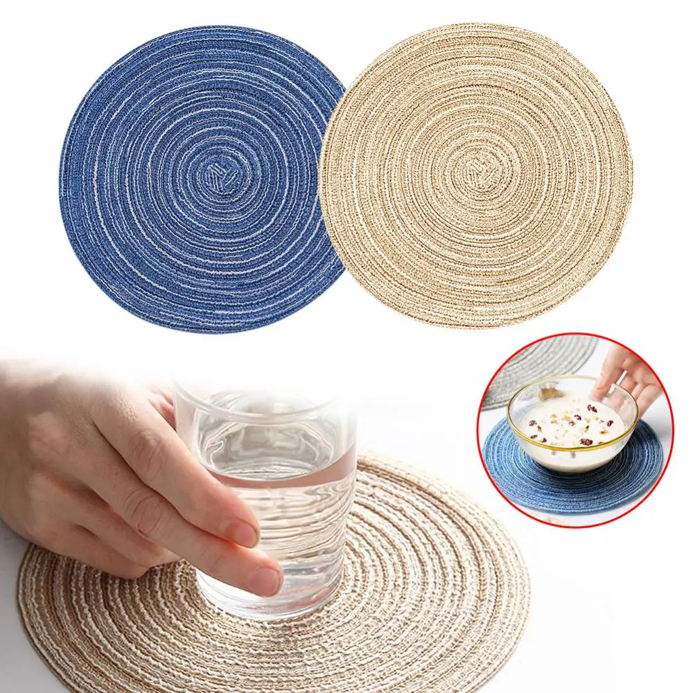 

6pcs Round Braided Placemats Washable Drink Cup Coasters Table Padding Cup Mats Home Decoration Kitchen Accessories