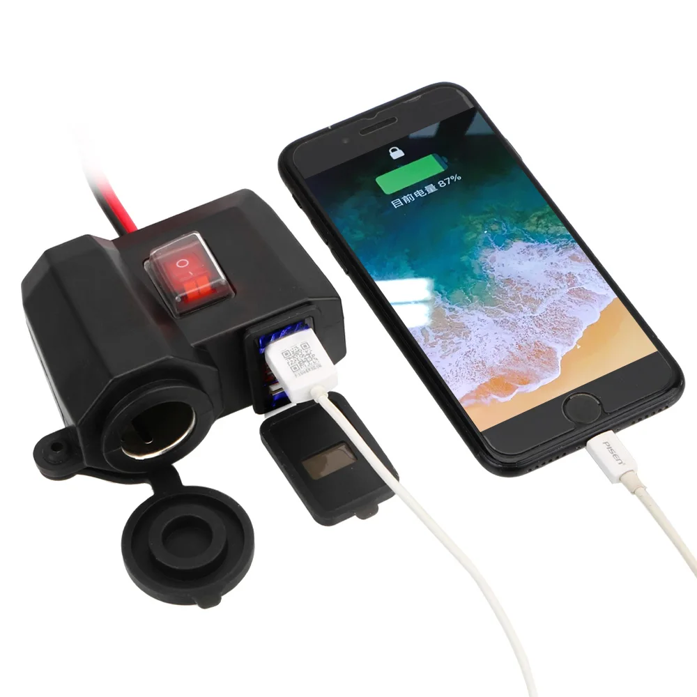 

For Phone Motorcycle Handlebar Charger 5V 2.1A Adapter Power Supply Dual USB Port Cigarette Lighter Socket Digital Display