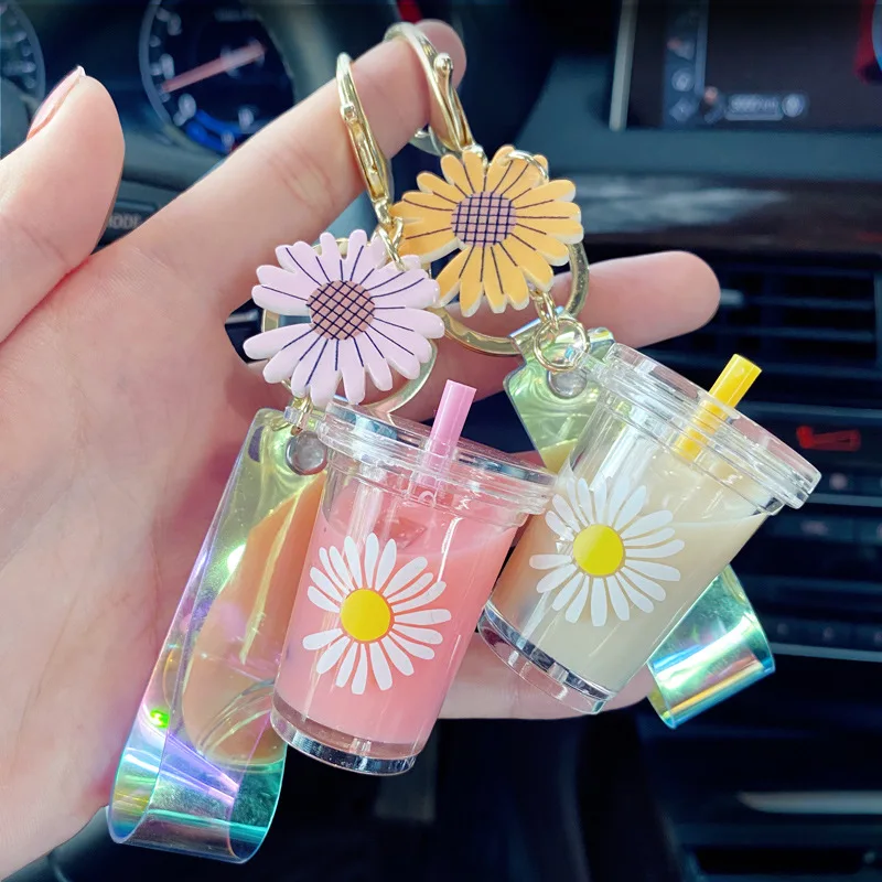 Японский Дейзи Желая бутылки брелок с жидкостью блеск зыбучие пески акриловое
