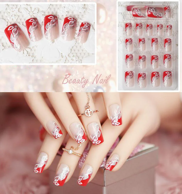JQ 24 pcs in 1 Box With Nail Glue Tape Press On False Art Tips Full Cover Fake Tip 10 Sizes 3D006 | Красота и здоровье