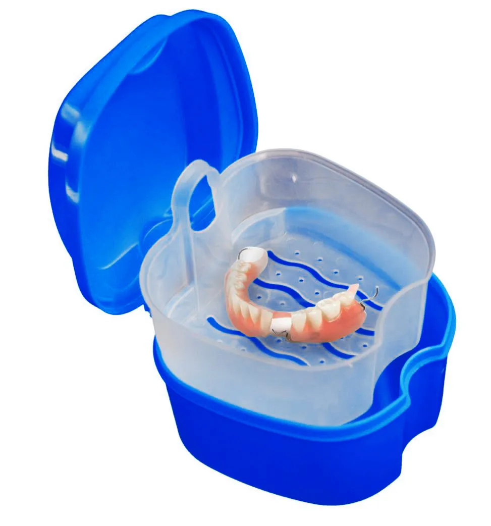 

New Storage box Convenient Denture Bath Box Case Dental False Teeth Storage Box with Hanging Net Container
