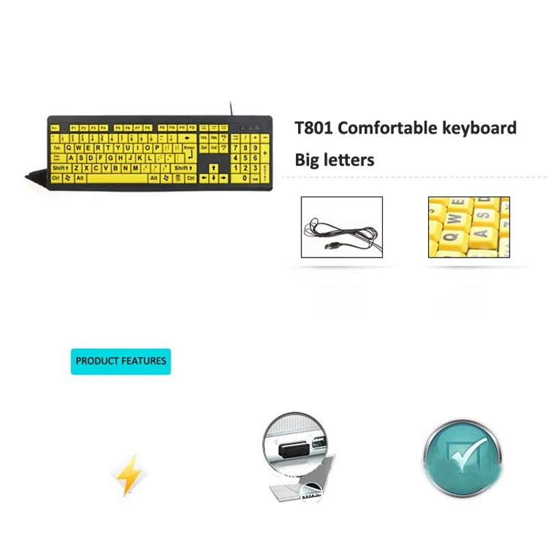 Клавиатура T801 USB Проводная портативная игровая клавиатура для пожилых людей и