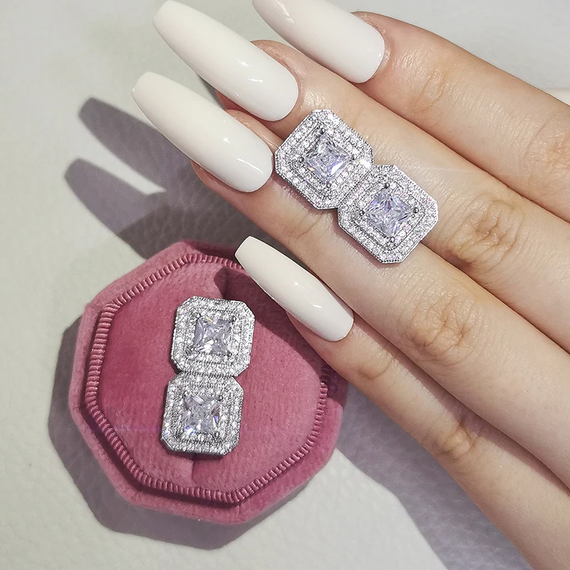 Настоящее Стерлинговое серебро принцесса вырезанное серьги гвоздики с