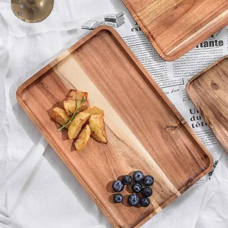 

Acacia Wooden Tray Rectangle Round Storage Wood Tea Trays Serving Tableware Plate Snacks Food Dish For Hotel Home Serving Plates