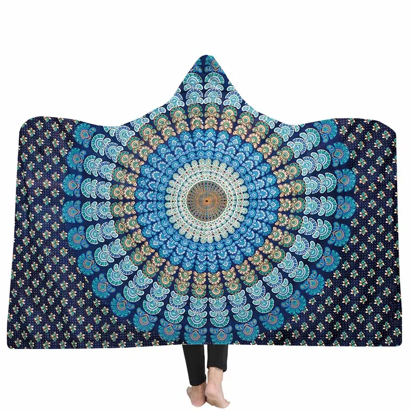 Утепленное двойное плюшевое одеяло с капюшоном супер мягкое 3D принтованное