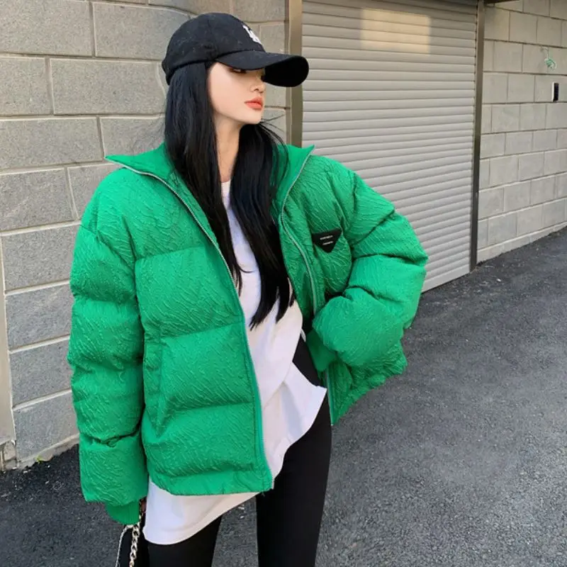 EleeMee Winter Jacket Fashion For Women Zipper Green Ins Stylish Thick Warm Turtleneck Parkas Loose Coat Lady Free Size | Женская одежда