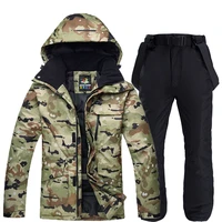 winter thick warm camo ski jacket suit men waterproof windproof skiing snowboarding jacket pants set male outdoor snow costumes
