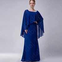 on sale charming royal blue mother of the bride dresses with shawl chiffon wedding party dresses jewel neck zipper back applique