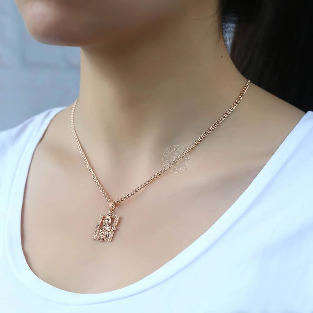 Davieslee женское мужское ожерелье с квадратным кулоном Mary 585 розовое золото