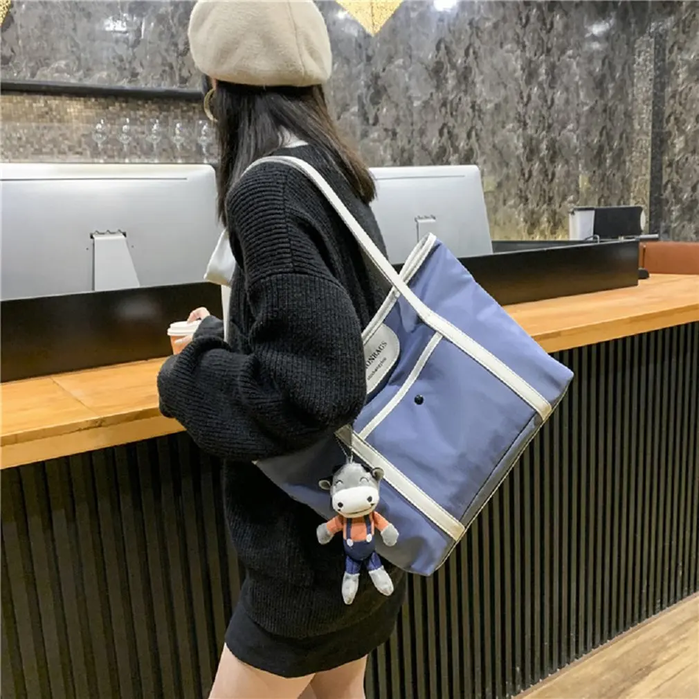 

Large Capacity Tote Handbags With Calf Pendant Ladies Single Shoulder Bag Simple Fashionable Style Nylon Bag