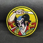 Круглый значок в японском стиле воин, вышивка в виде старинного японского самурайского солдата, термоклейкая нашивка сделай сам для куртки, сумки, кепки, рюкзака, одежды
