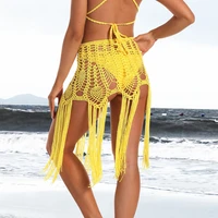 hand crochet pineapple floral skirt women sexy beach cover up boho style elastic waistband tassel