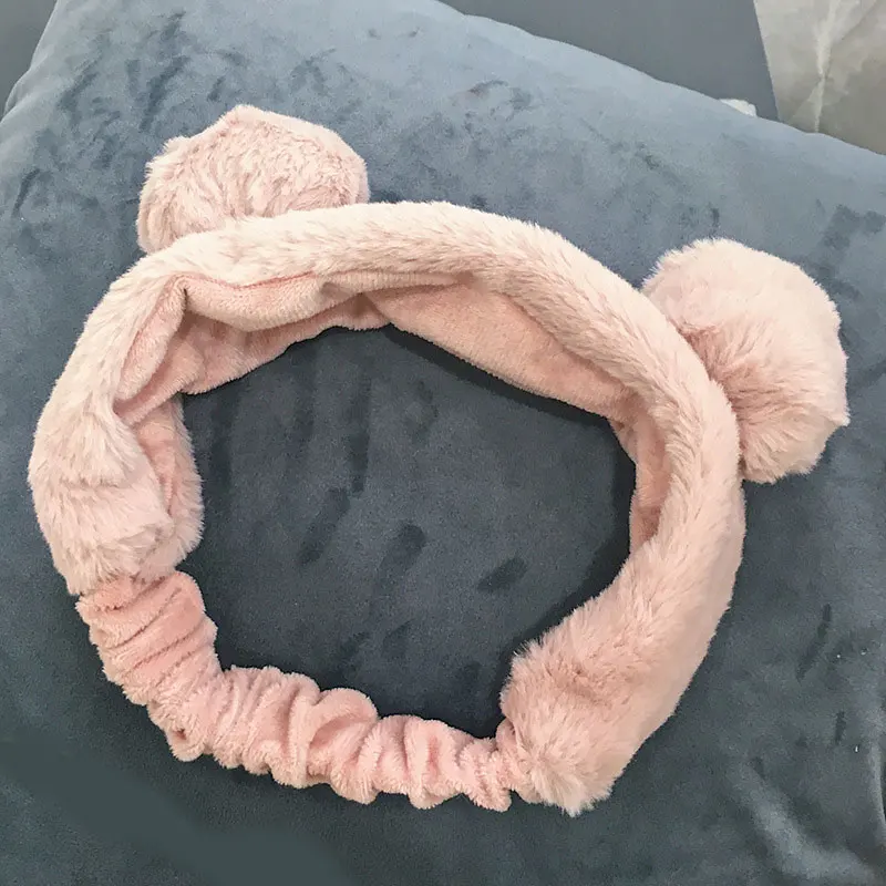light pink Коралловые флисовые шарики для волос повязка на голову для смывание макияжа с лица женская маска для ванной Косметическая лента для волос эластичные мягкие аксессуары для волос в виде тюрбана - Цвет: light pink