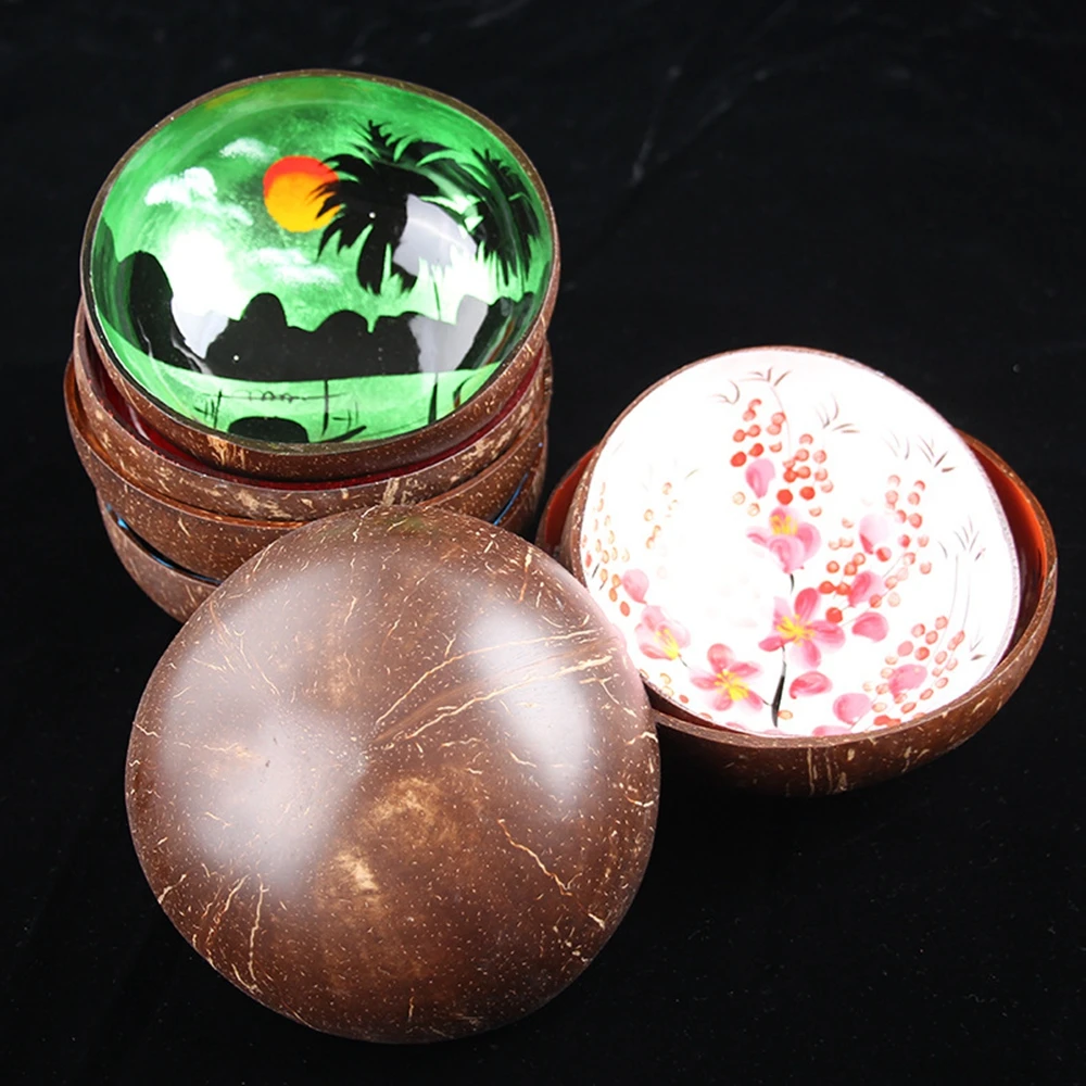 Natural Coconut Shell Bowl Desktop Key Storage Candy Painted Creative Decoration Jewelry Home | Дом и сад