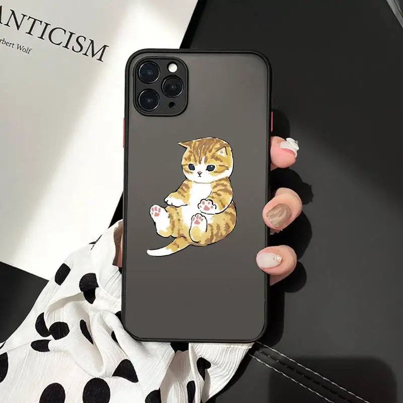 

cartoon cute Cat Phone Case Matte Transparent for iPhone 7 8 11 12 s mini pro X XS XR MAX Plus cover funda