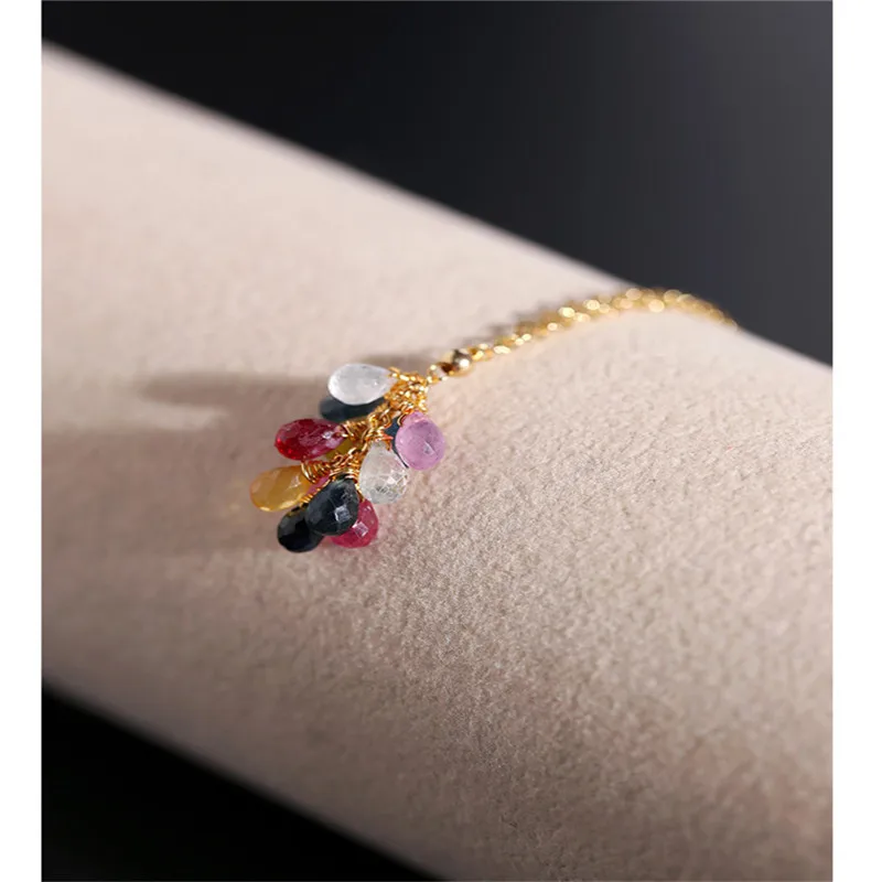 DMBS042 цветной сапфировый кулон женский день подлинное желтое 14K золото инъекция