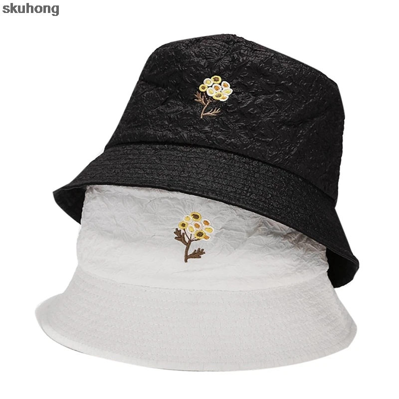 

Double-side Unisex Harajuku Bucket Hat Fishing Outdoor Cap Women Bucket Fishing Hats Sunscreen Flower Embroidery Fisherman Hat