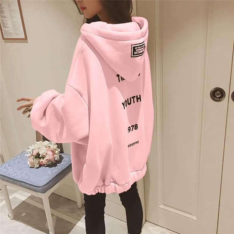 Женская толстовка свободные толстовки женские большие размеры больше размера с капюшоном женские на молнии утолщение плюс бархат Harajuku Толстовка#40