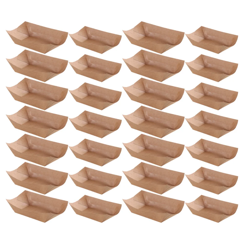 

100 Pcs Boat-shaped Food Cases Kraft Paper Picnic Food Containers (Brown)