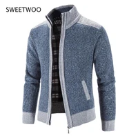 new mens sweater coat fashion patchwork cardigan men knitted sweater jacket slim fit stand collar thick warm cardigan coats men