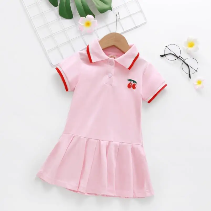 Летнее милое платье с вишенками для девочек Хлопковое модное Повседневное