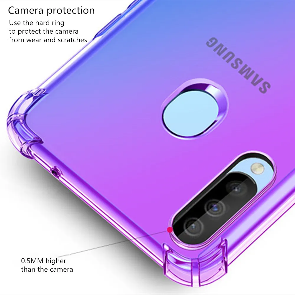 Fashion Half Transparent Gradient Phone Case For Samsung A10 A20 A30 A40 A50 A70 A80 A90 S E Airbag Corners Soft Silicon Cover | Мобильные