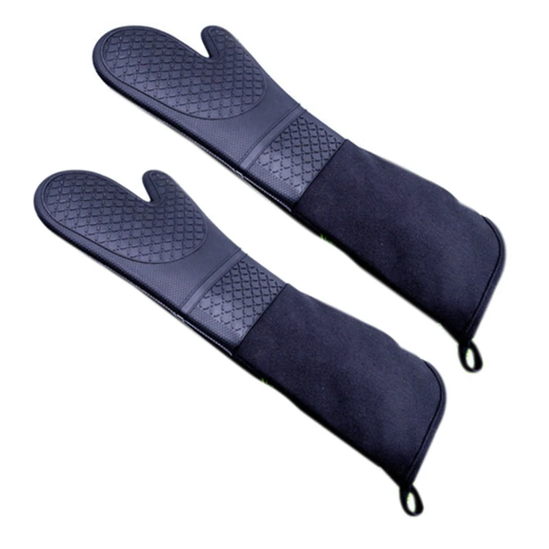 

1 Pair Professional Length Heat Resistant Silicone Kitchen barbecue oven glove Mitts Cooking BBQ Grill Glove Oven Mitt Baking
