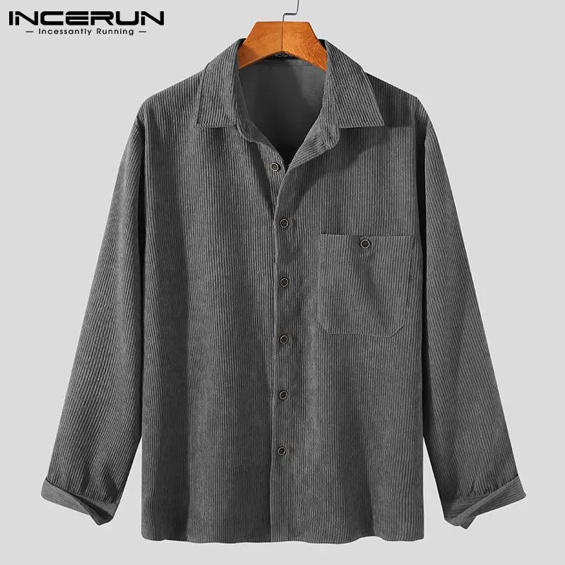 

Рубашка Вельветовая Мужская INCERUN, на пуговицах, с длинным рукавом, с отворотом и карманами, S-5XL