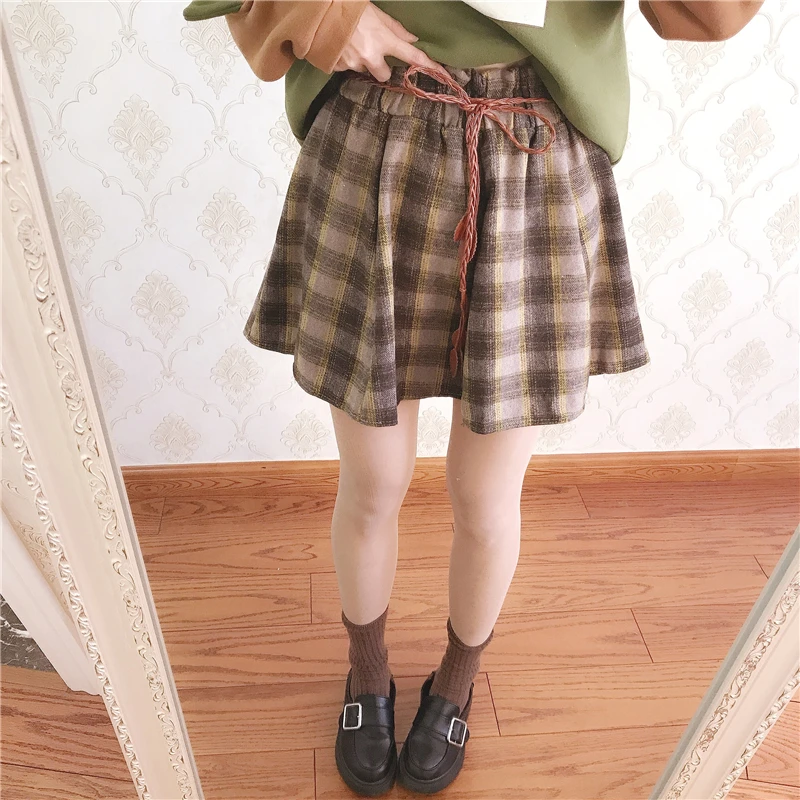 Короткая клетчатая юбка в японском стиле для девочек универсальная утепленная