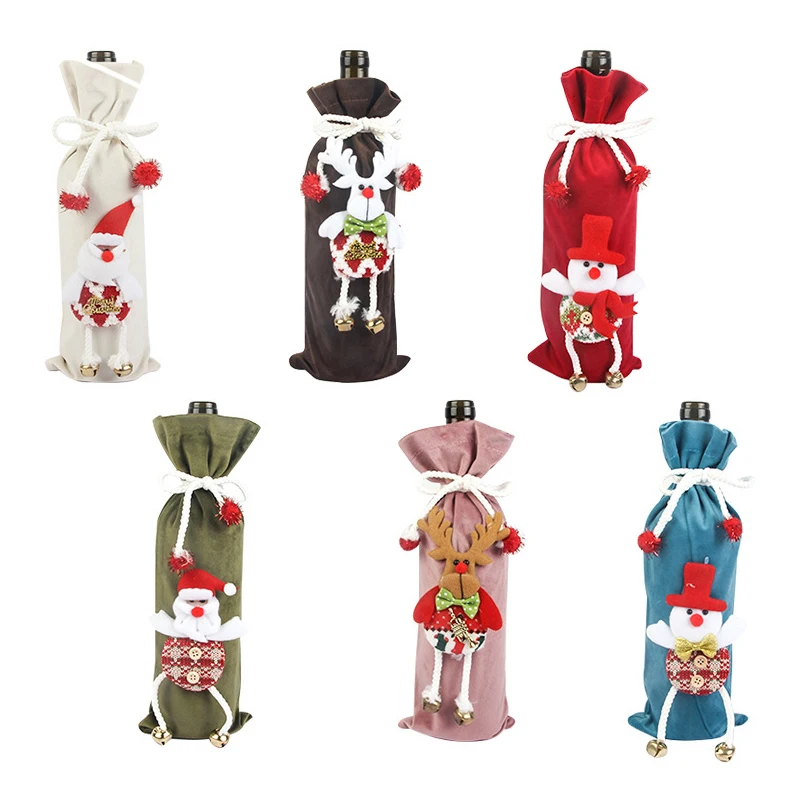

6 Styles Christmas Wine Bottle Covers Cartoon 3D Santa Claus Elk Snowman Champagne Bottle Sheath Home Dinning Table Decoration