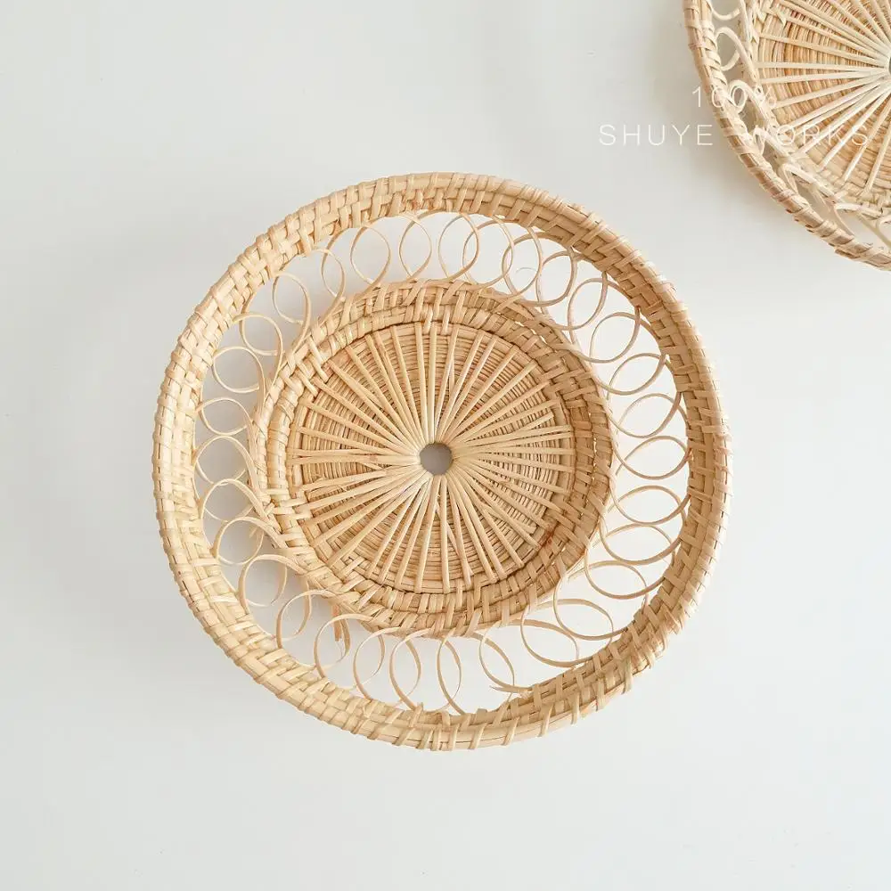 

Rattan fruit basket hand-woven tray breakfast bread small basket fruit tray home living room storage basket shooting props
