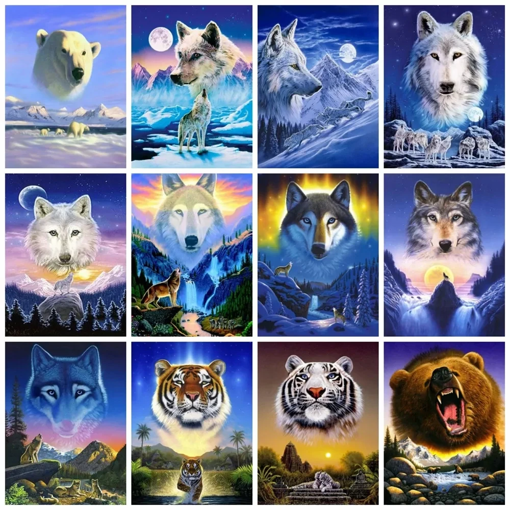 

5d DIY Diamond Painting Full Square/Round Wolf Tiger Animal Home Decor Embroidery Mosaic Night Fantasy Scenery Diamond Art