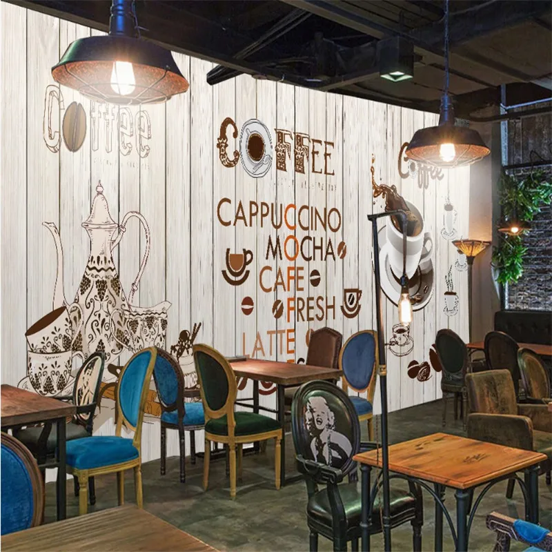 Пользовательские ретро кофе тема настенная бумага кафе ресторан Снэк бар