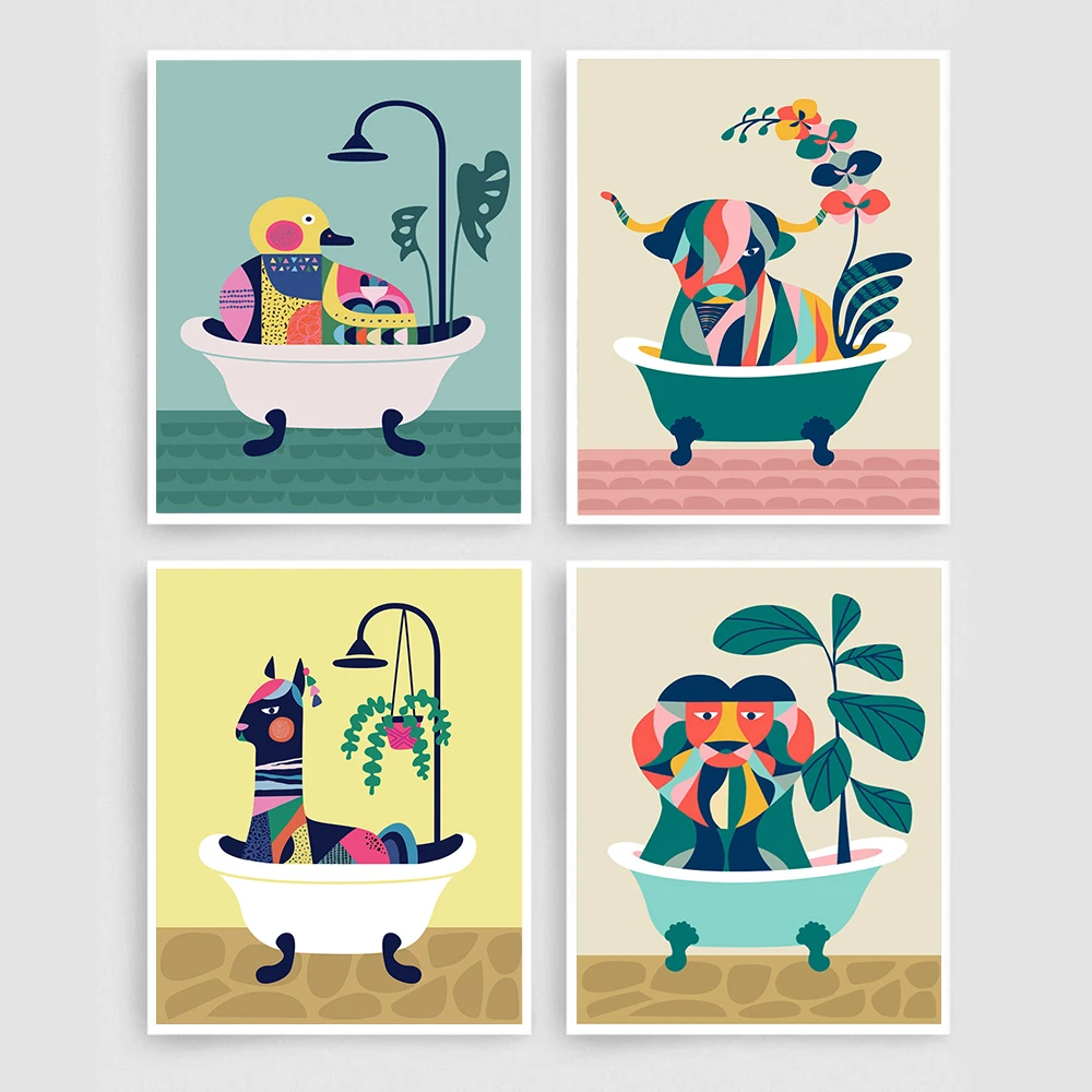 Плакаты для ванной с рисунком диких животных верблюжьей коровы утенка искусство