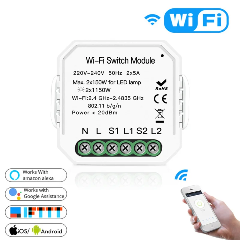2 Gang Way Wifi умный светильник переключатель Diy выключатель модуль для Alexa Google Home
