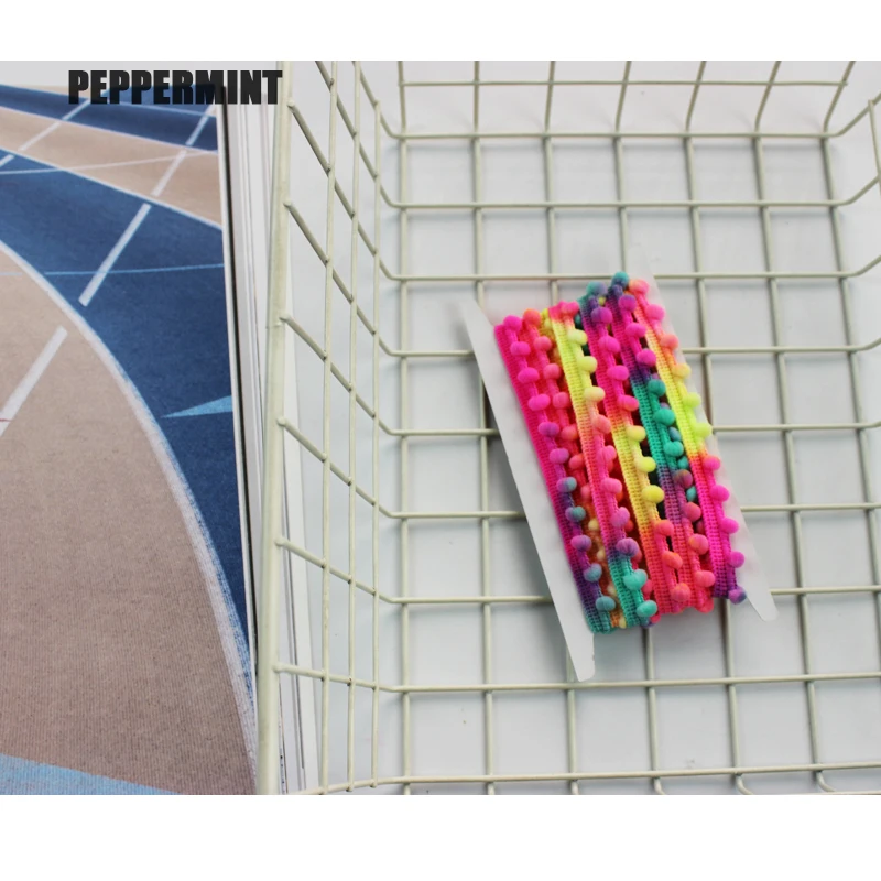 3 ярдов мини неоновый шар отделка кружево с помпонами окрашенный в каплю помпон