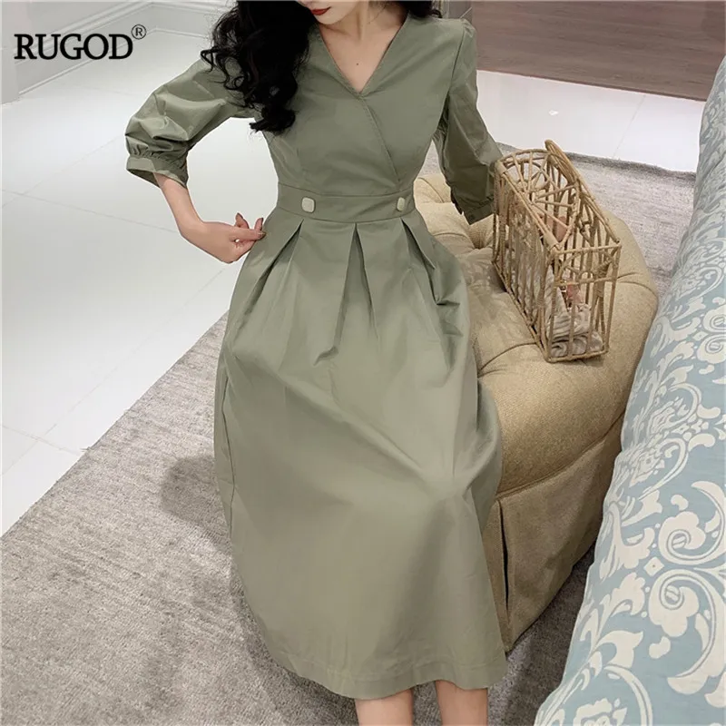 RUGOD, женское летнее платье, элегантное, v-образный вырез, офисное, для девушек, красивое платье, длинное, для вечеринок, платья, vestiodos
