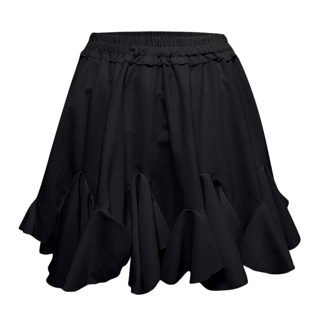

Ladies summer leisure high waist sexy ruffled solid color pleated tennis skirt mini skirt summer beach beach skirt