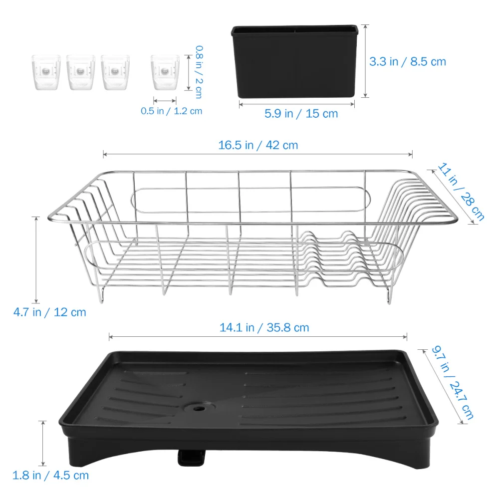 

BESTONZON Stainless Steel Dish Drying Rack Utensil Organizer Tableware Holder with Draining Tray for Countertop Kitchen
