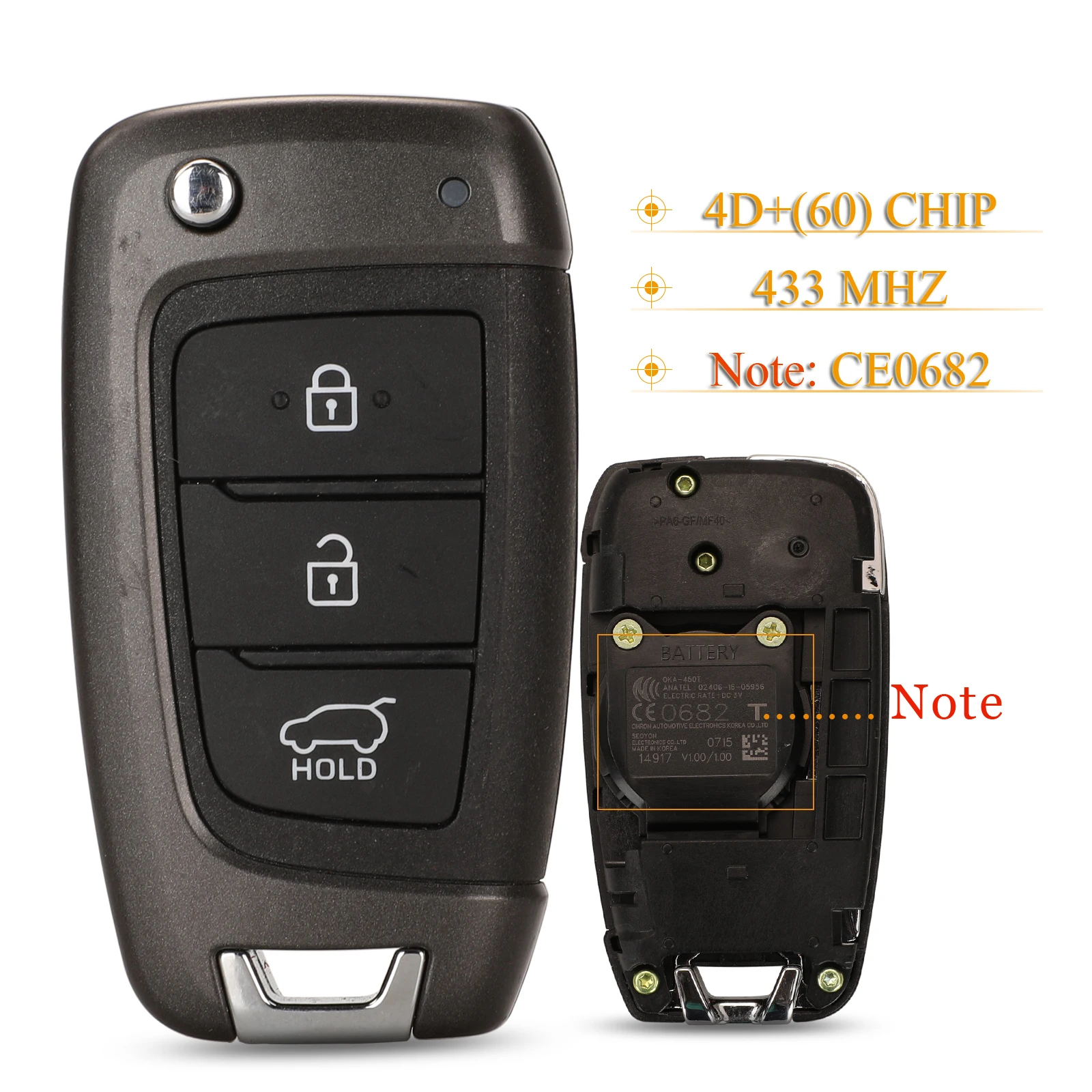 

jingyuqin 5pcs 3 Buttons Original Remote Car Key Fob 433Mhz 4D60 Chip CE0682 For Hyundai I30
