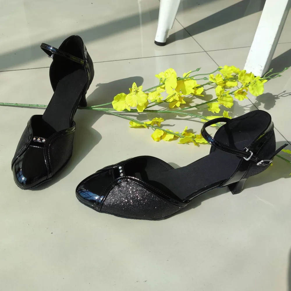 

Heel Height 6cm For Women Professional Zapatos De Baile Size US4-12 Black Glitter With PU Salsa Latin Dance Shoes