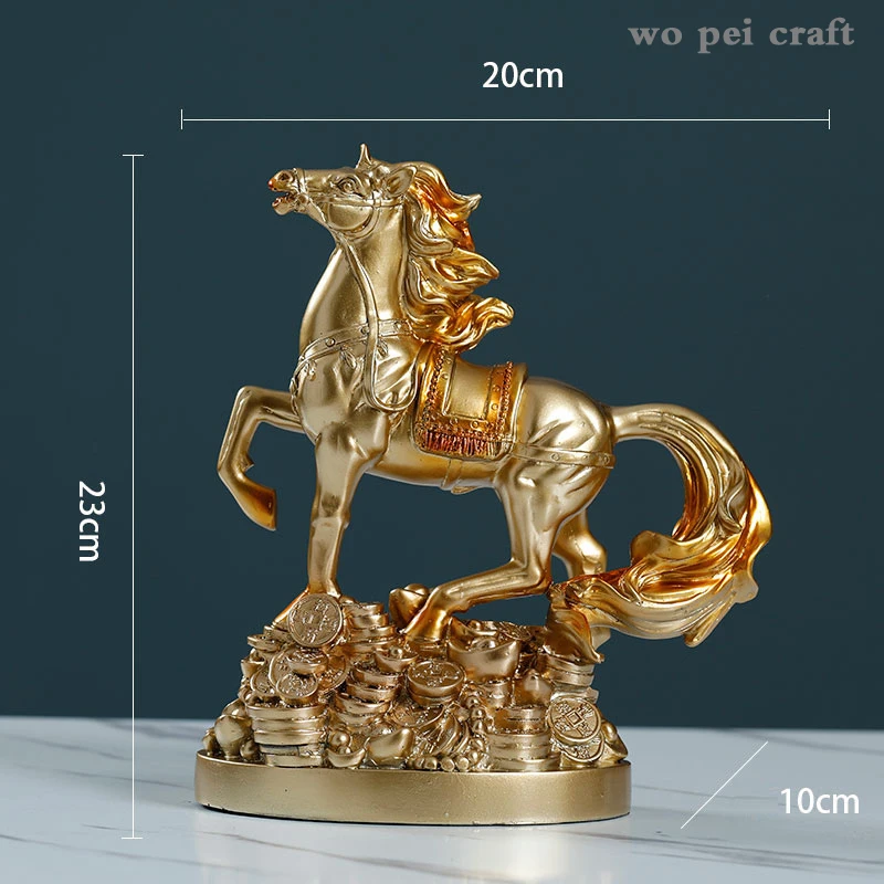 

Resin Animal Figurine Ornaments Golden Horse Feng Shui Lucky Decoration Study Desk Furnishings Vintage Home Decor Accessories